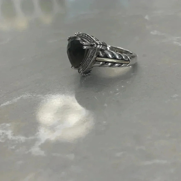 925 Sterling Silver and 14k gold smoky quartz Town and Country Ring size 7 - Picture 7 of 14